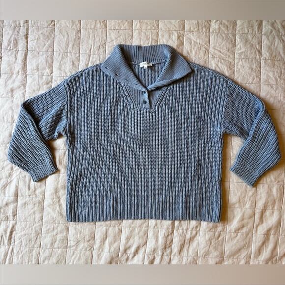 Haven Well Within Preppy Nautical Blue Buttoned Collar V Neck Knit Sweater - M - Picture 1 of 10